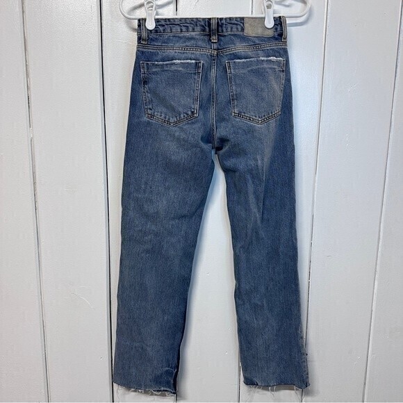 Zara Basic Z1975 Distressed Jeans with Pearls details, Size 00, Blue - Picture 2 of 8
